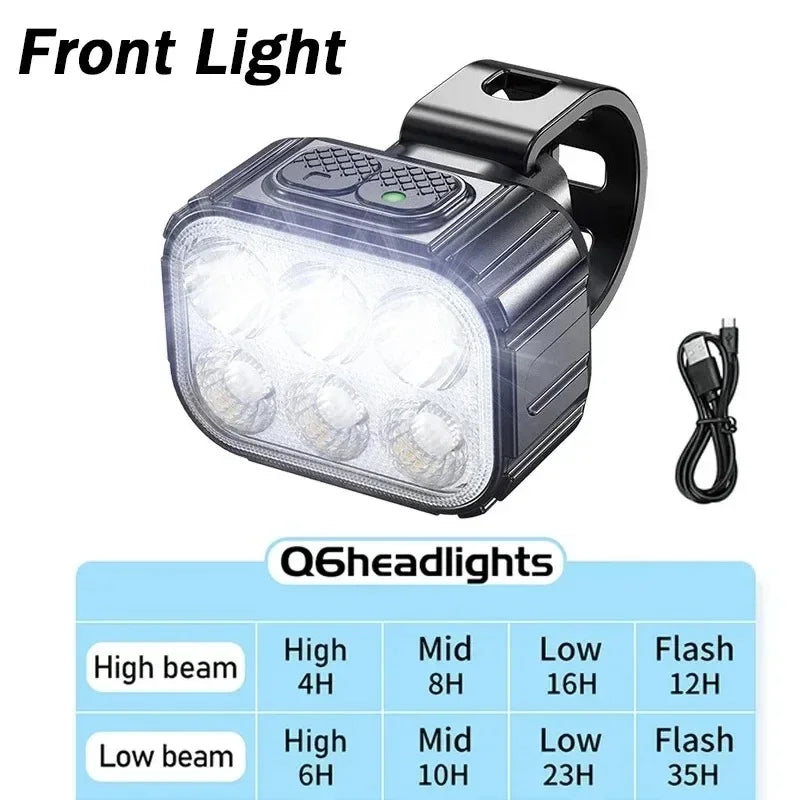 Kit Éclairage Vélo BUCKLOS X10/Q6 — Phare & Féu Arrière LED Waterproof IPX6 USB