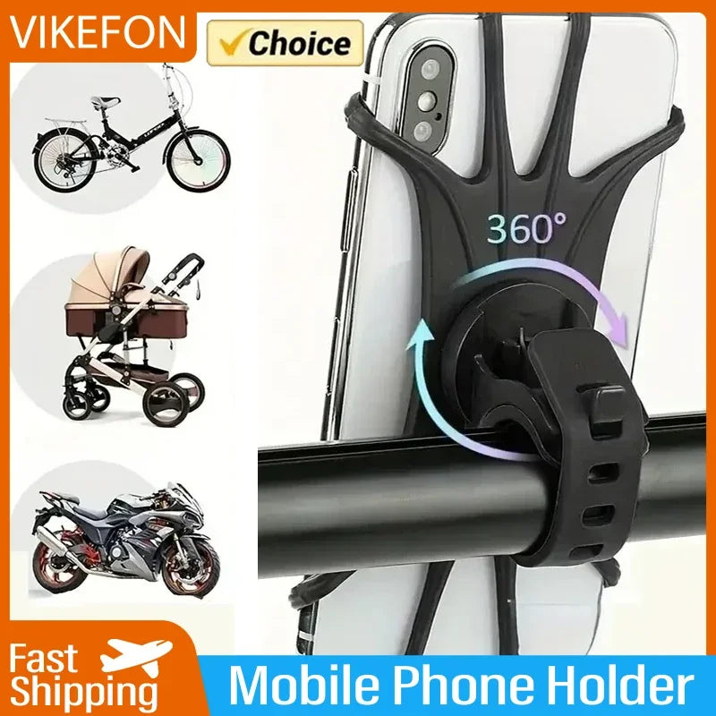 Support Téléphone Vélo & Moto VIKEFON Silicone 360° — Compatible Tous Téléphones