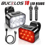 Kit Éclairage Vélo BUCKLOS LED COB — Phare 1100mAh & Féu Arrière 350mAh IPX6