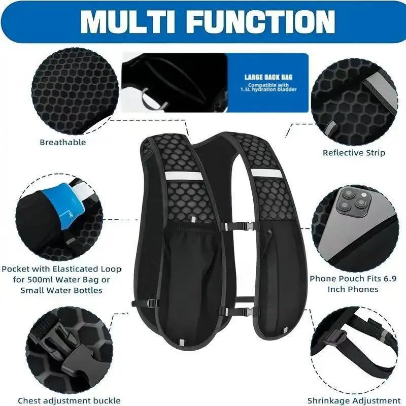 Gilet Running Réfléchissant Léger — Poche Téléphone & Hydratation