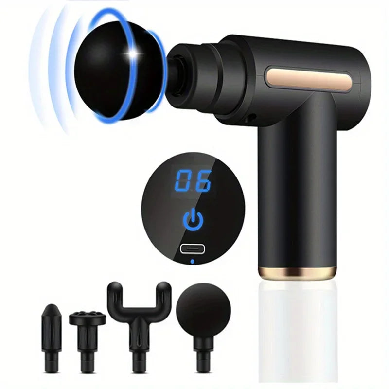 Pistolet de Massage Fascial OREADEX — Écran LED Tactile & 4 Têtes Interchangeables