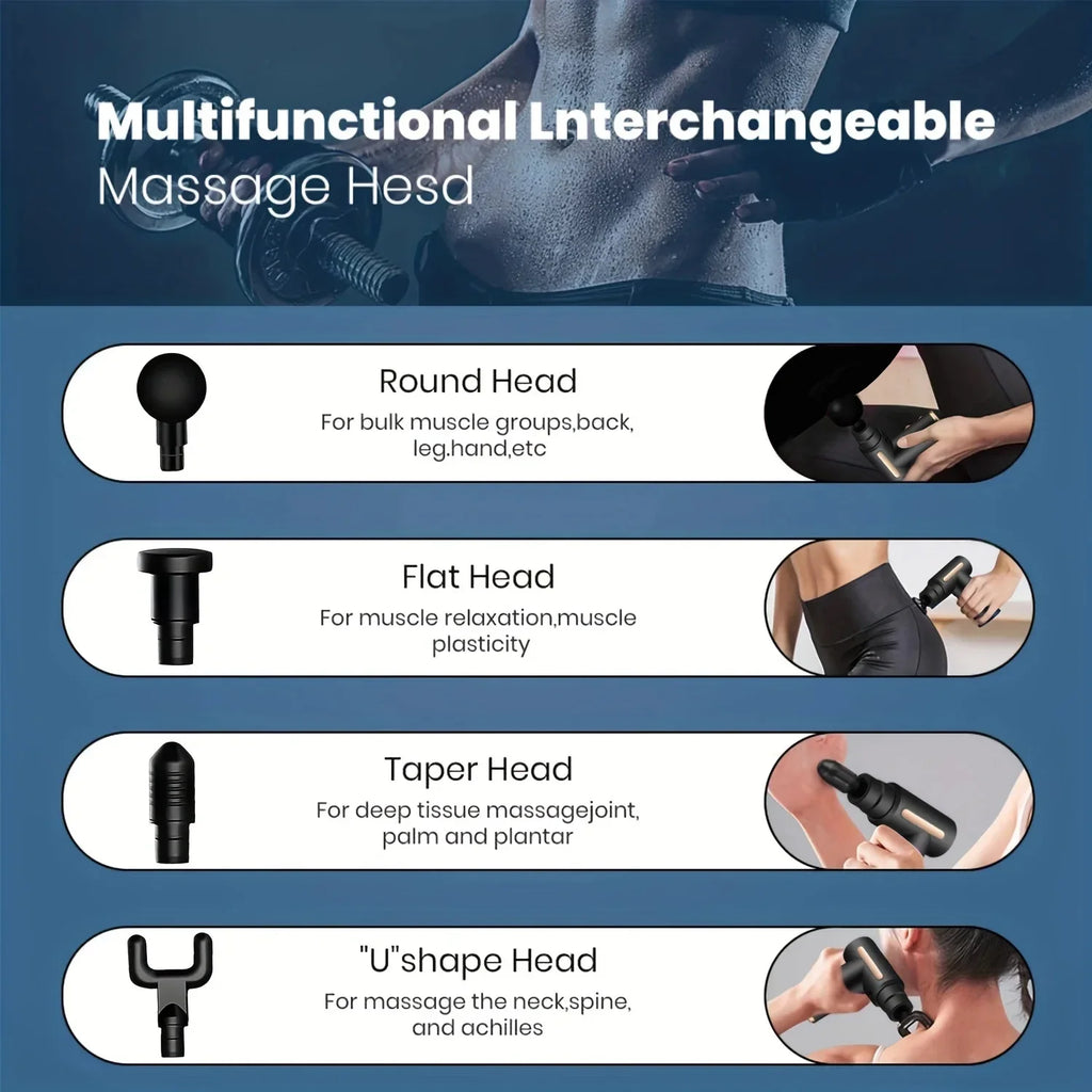 Pistolet de Massage Fascial OREADEX — Écran LED Tactile & 4 Têtes Interchangeables