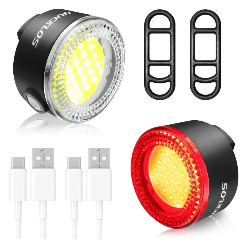 Kit Éclairage Vélo BUCKLOS LED COB — Phare 1100mAh & Féu Arrière 350mAh IPX6