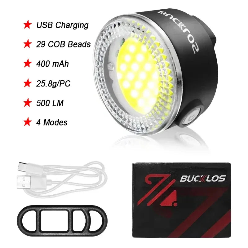 Kit Éclairage Vélo BUCKLOS LED COB — Phare 1100mAh & Féu Arrière 350mAh IPX6