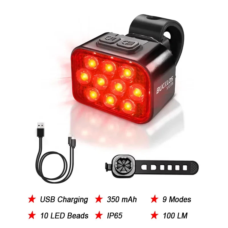 Kit Éclairage Vélo BUCKLOS LED COB — Phare 1100mAh & Féu Arrière 350mAh IPX6