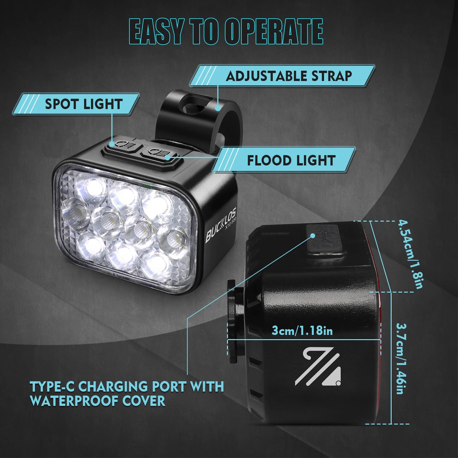 Kit Éclairage Vélo BUCKLOS X10/Q6 — Phare & Féu Arrière LED Waterproof IPX6 USB