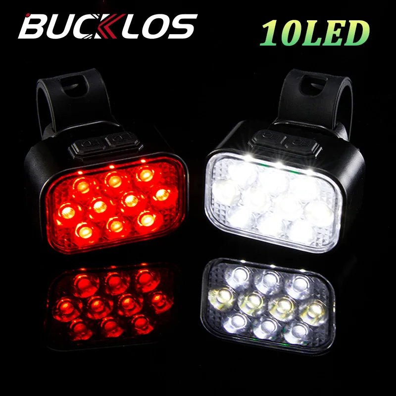 Kit Éclairage Vélo BUCKLOS X10/Q6 — Phare & Féu Arrière LED Waterproof IPX6 USB