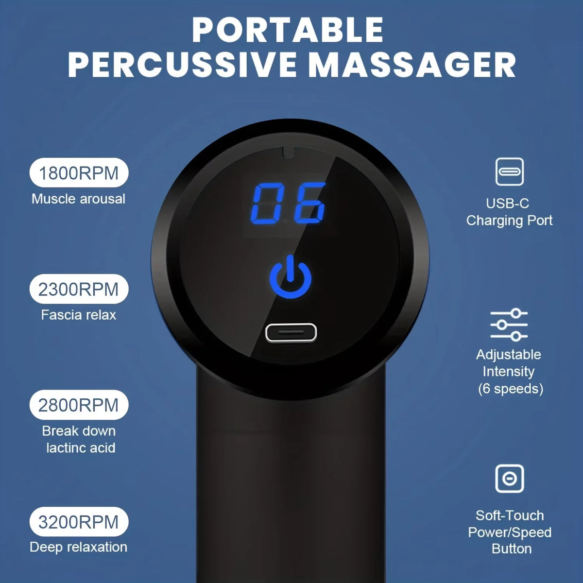 Pistolet de Massage Fascial OREADEX — Écran LED Tactile & 4 Têtes Interchangeables